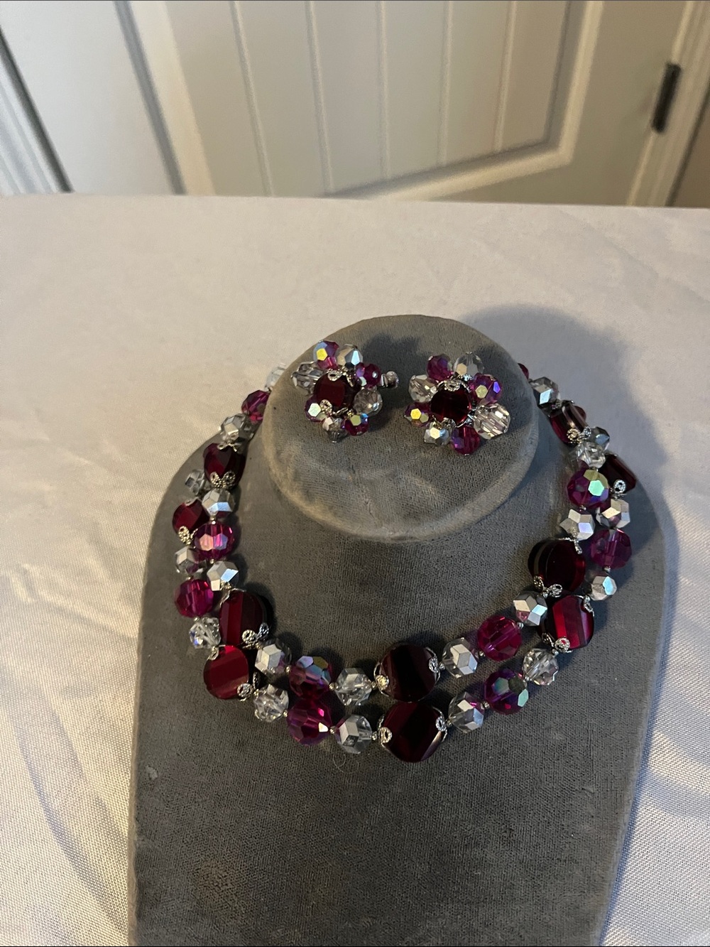 Vendome Purple Crystal Bead Necklace and Clip-On Earrings Set